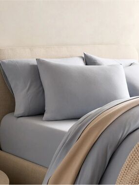 Quince Organic Cotton Jersey QUEEN Duvet Set  w/ 2 Pillow Shams Light Blue - NEW